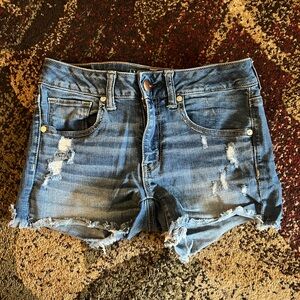American Eagle Outfitters Blue Distressed Jean Shorts